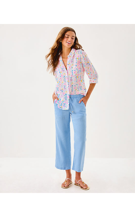 BRAWLEY LINEN CROP PANT, JACARANDA BLUE