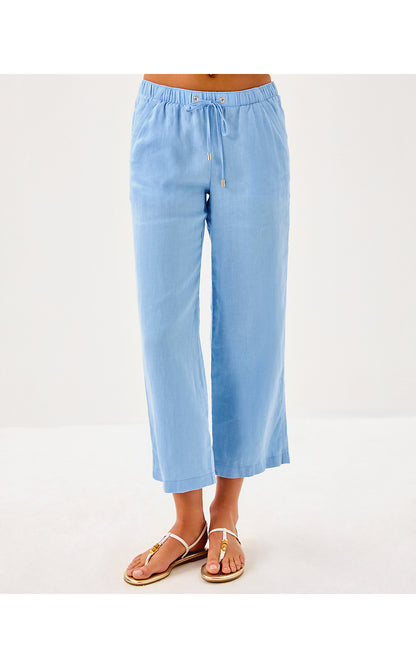 BRAWLEY LINEN CROP PANT, JACARANDA BLUE