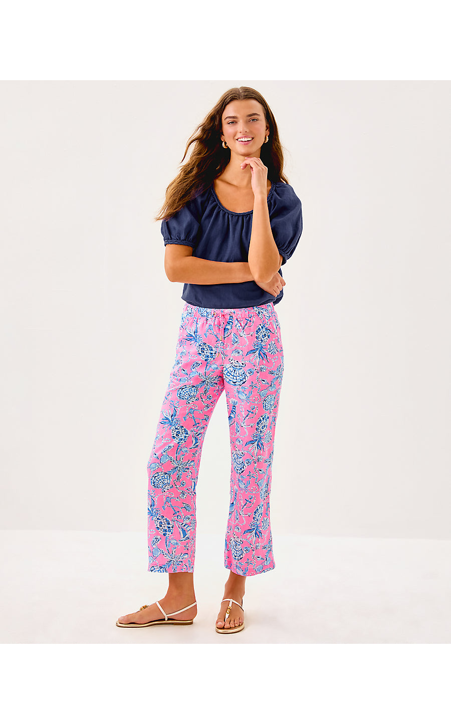 BRAWLEY LINEN CROP PANT, ROUSSEAU PINK BAREFOOT BEACHCOMBERS