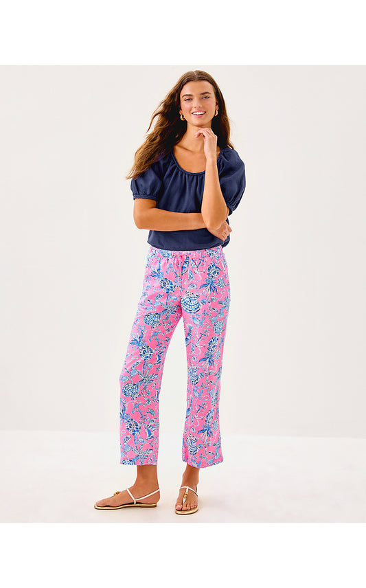 BRAWLEY LINEN CROP PANT, ROUSSEAU PINK BAREFOOT BEACHCOMBERS