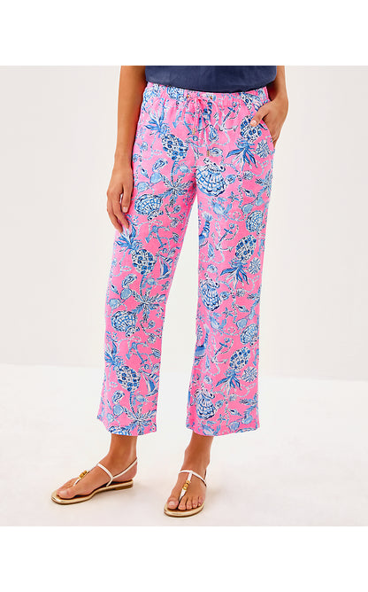 BRAWLEY LINEN CROP PANT, ROUSSEAU PINK BAREFOOT BEACHCOMBERS