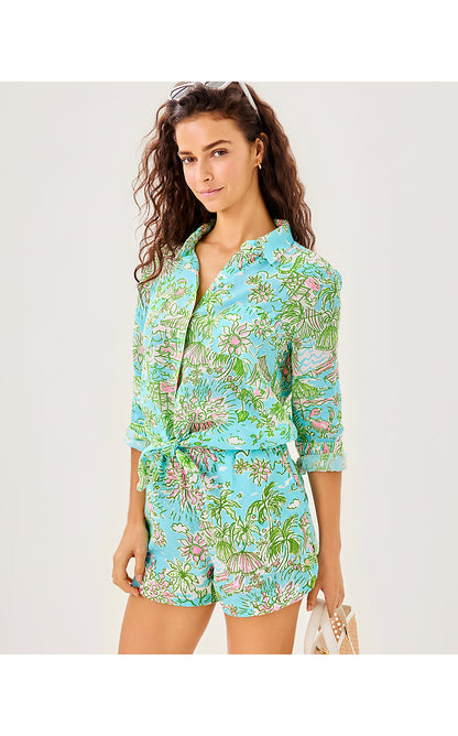ELODEY LINEN SHORT, FRESH WATER BLUE SUNBATHERS BLISS