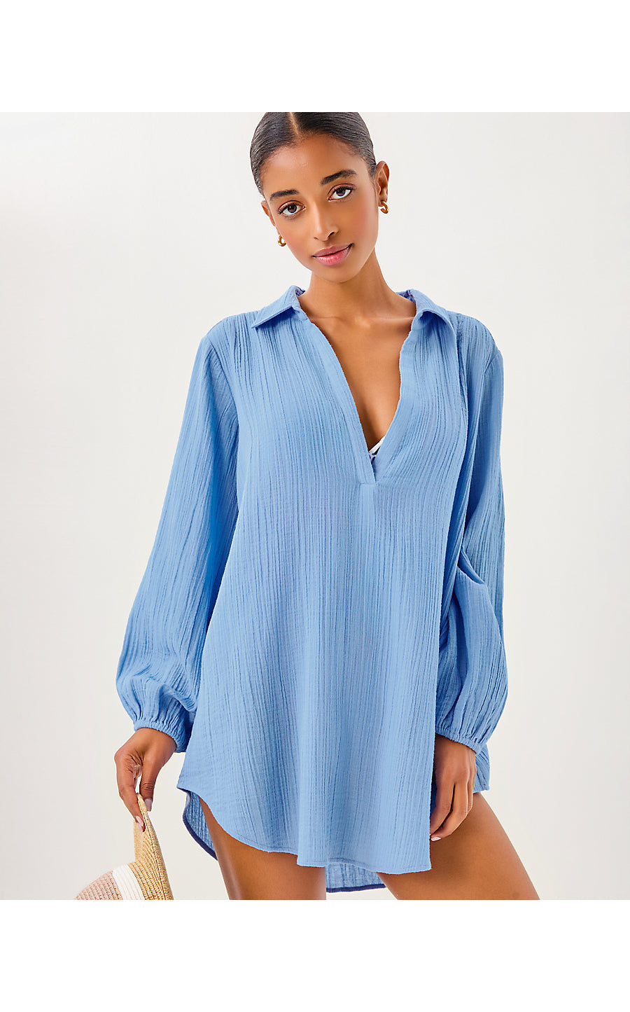 KIQUE LONG SLEEVE COVERUP, JACARANDA BLUE