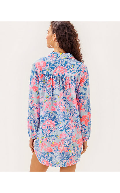 KIQUE LONG SLEEVE COVERUP, MULTI ELEPHANT SPLASH