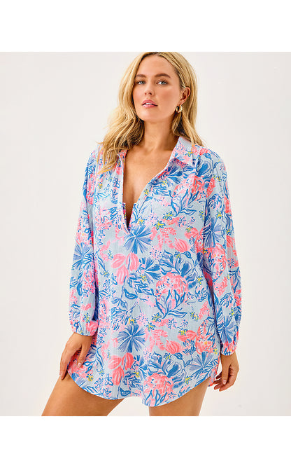 KIQUE LONG SLEEVE COVERUP, MULTI ELEPHANT SPLASH