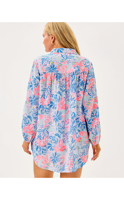 KIQUE LONG SLEEVE COVERUP, MULTI ELEPHANT SPLASH