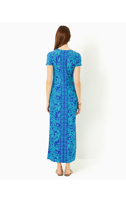 KADEN UPF 50+ MAXI DRESS, MARTINIQUE BLUE JUNGLE OASIS ENGINEERED CHILLYLILLY