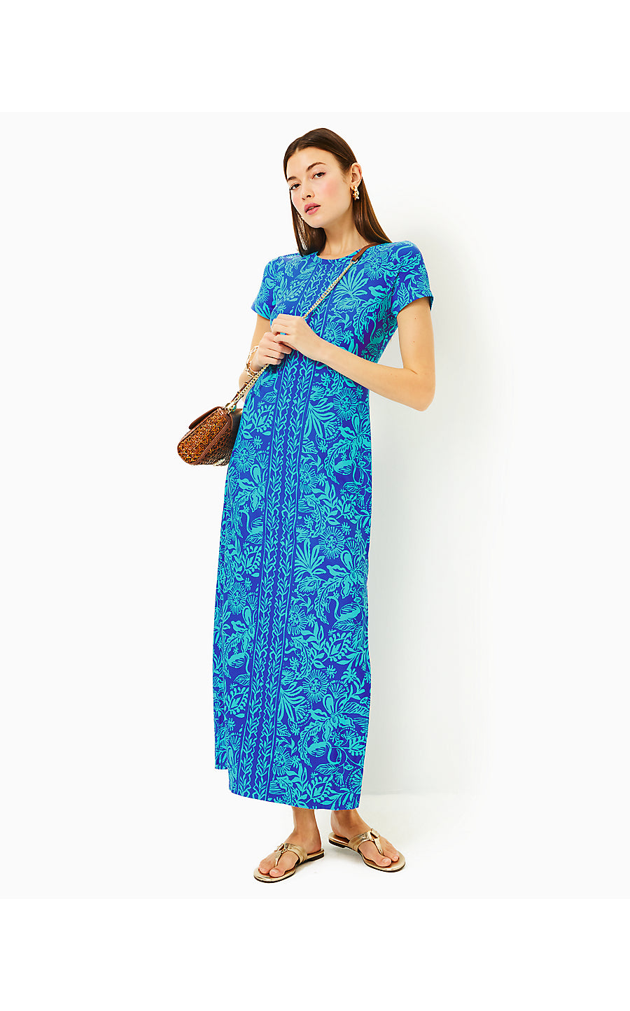 KADEN UPF 50+ MAXI DRESS, MARTINIQUE BLUE JUNGLE OASIS ENGINEERED CHILLYLILLY