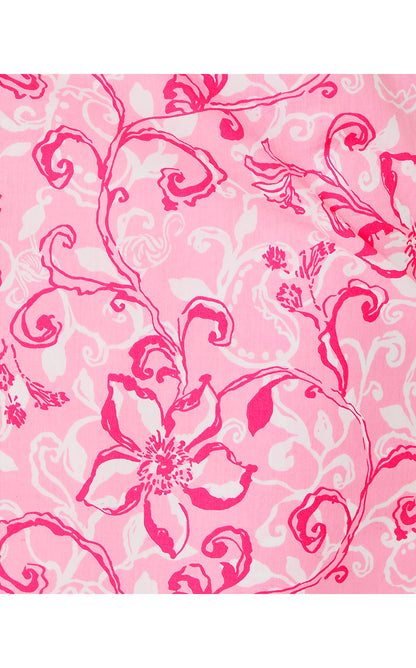 GINGE SHIFT ROMPER, CONCH SHELL PINK FLAMINGLE GARDEN