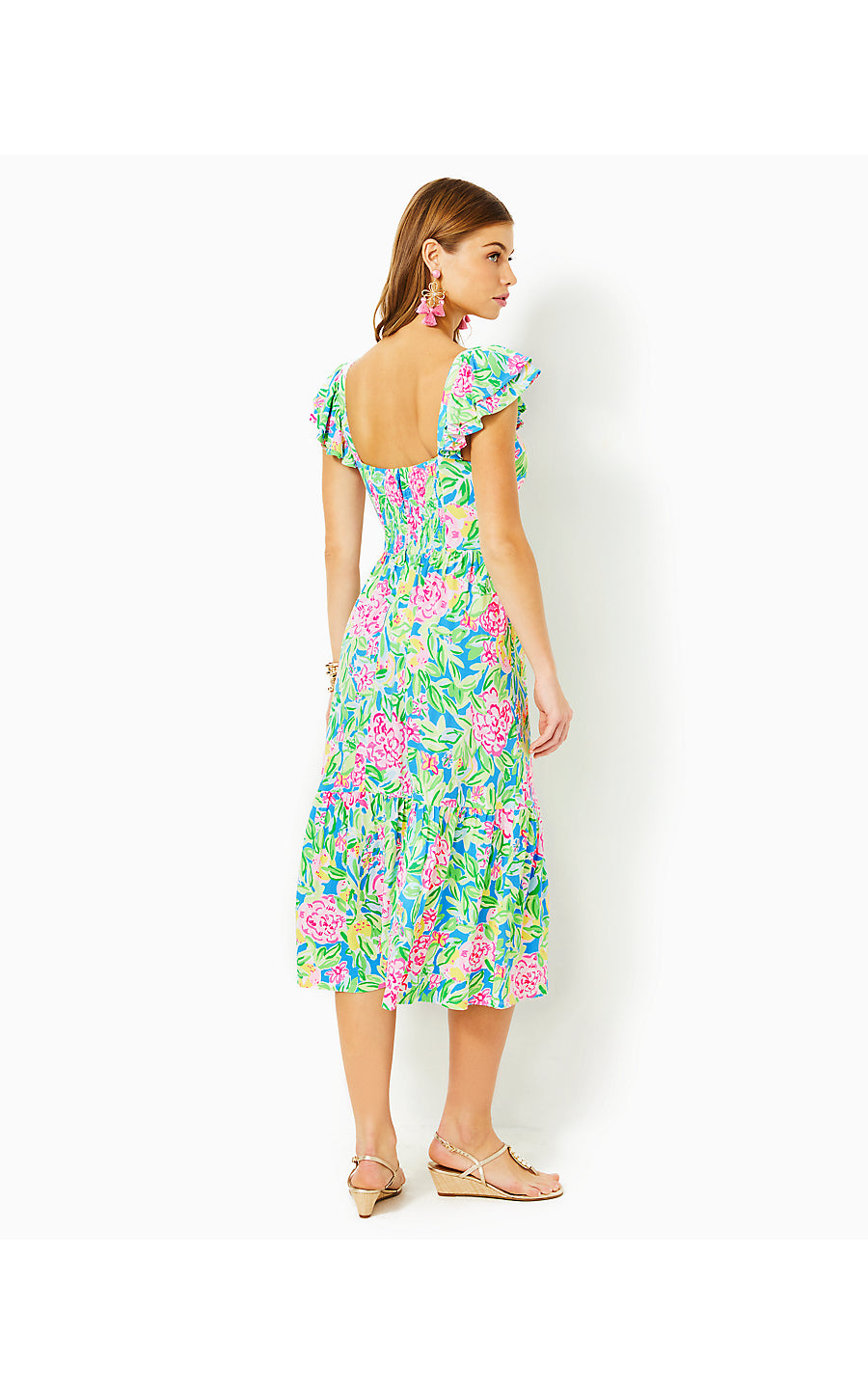 BAYLEIGH FLUTTER SLEEVE MIDI DRESS, MULTI GROVE GARDEN BAYLEIGH FLUTTER SLEEVE MIDI DRESS, MULTI GROVE GARDEN