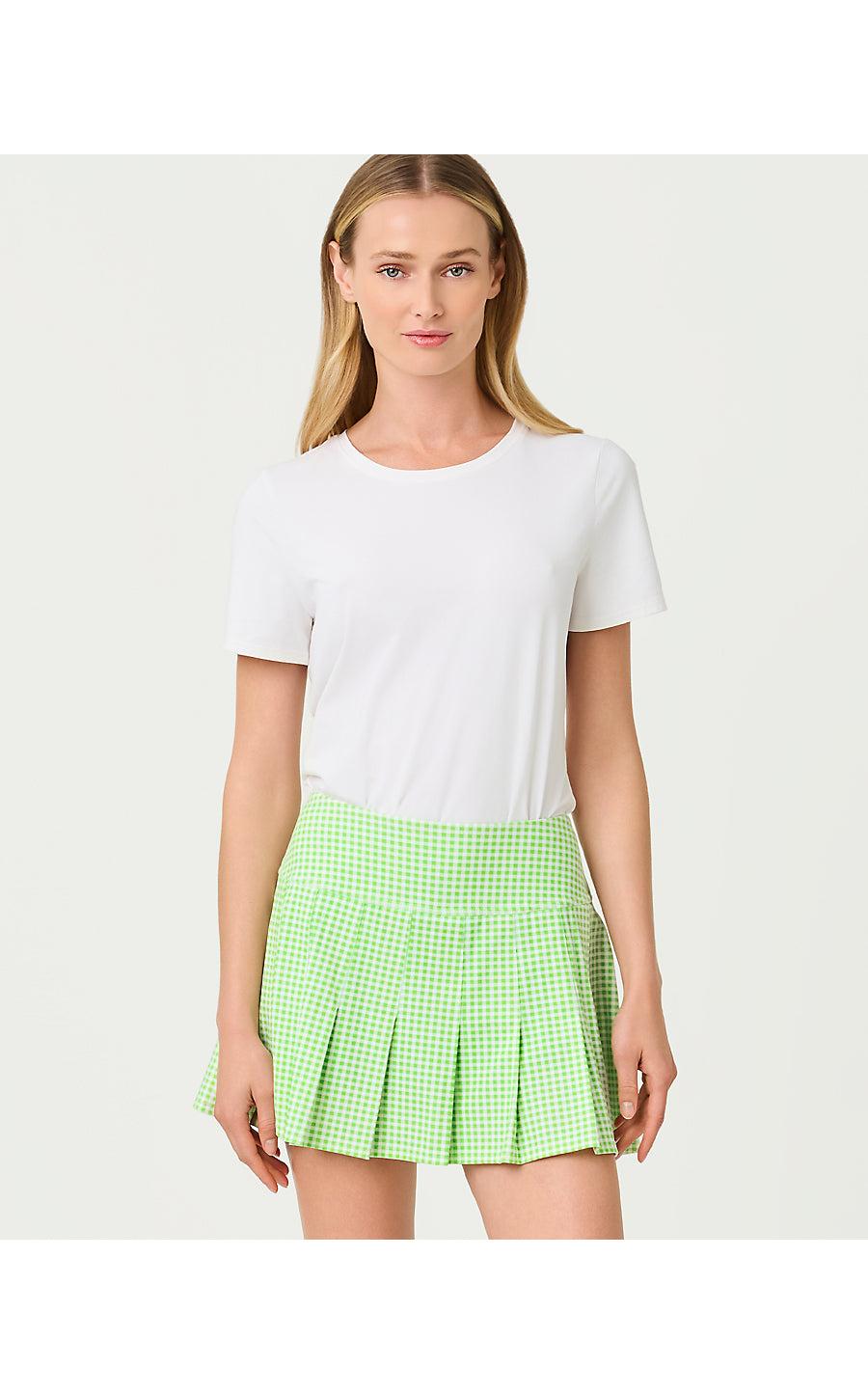 ANNORA SKORT UPF 50+, PISTACHIO MACARON LIL CHECK IT GINGHAM