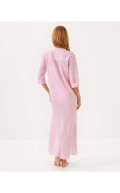 NATALIE MAXI COVERUP, CONCH SHELL PINK LTWT OXFORD STRIPE