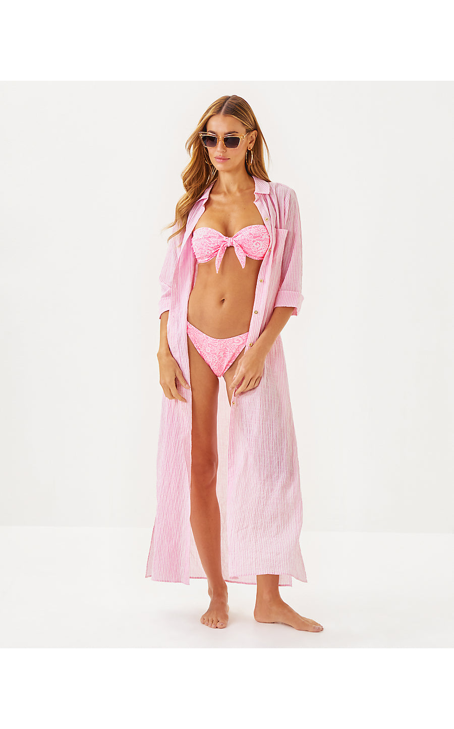 NATALIE MAXI COVERUP, CONCH SHELL PINK LTWT OXFORD STRIPE