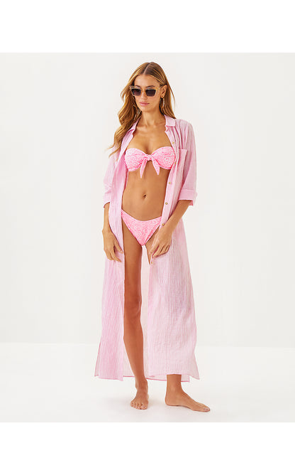 NATALIE MAXI COVERUP, CONCH SHELL PINK LTWT OXFORD STRIPE