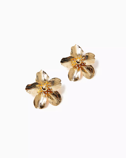 SMALL ORCHID EARRINGS, GOLD METALLIC