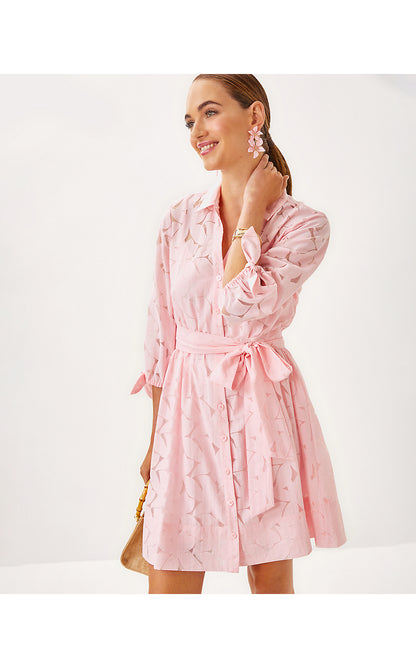 AMRITA 3/4 SLEEVE SHIRTDRESS, PINK MUSE FLORA FAILLE