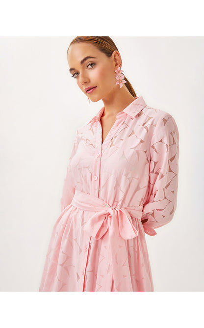 AMRITA 3/4 SLEEVE SHIRTDRESS, PINK MUSE FLORA FAILLE