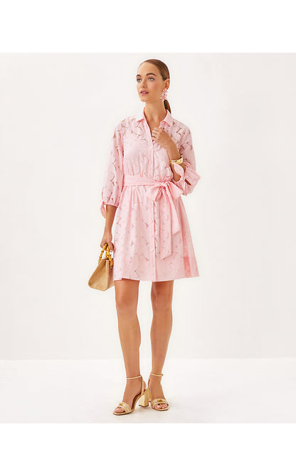AMRITA 3/4 SLEEVE SHIRTDRESS, PINK MUSE FLORA FAILLE