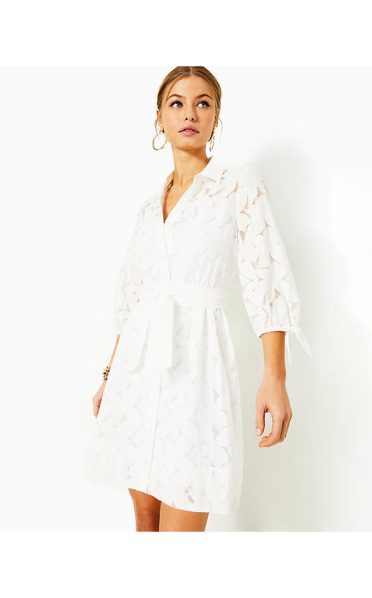 AMRITA 3/4 SLEEVE SHIRTDRESS, RESORT WHITE FLORA FAILLE