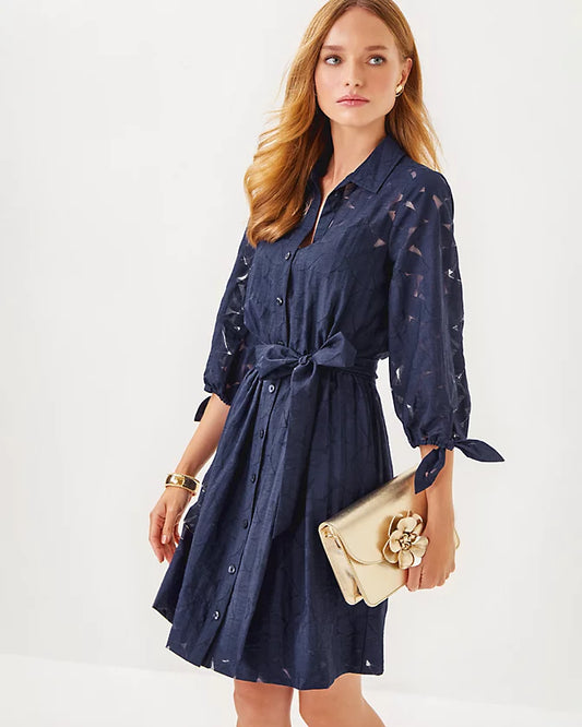 AMRITA 3/4 SLEEVE SHIRTDRESS, True Navy