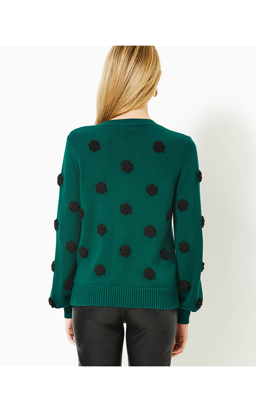 WYLA SWEATER, VILLA GREEN TOSSED CROCHET FLOWERS
