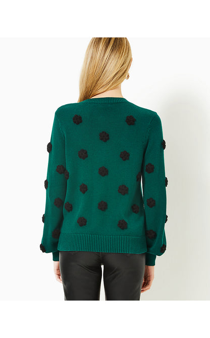 WYLA SWEATER, VILLA GREEN TOSSED CROCHET FLOWERS