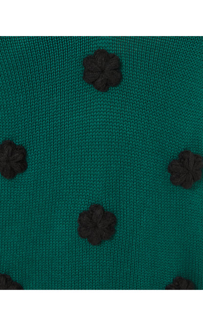 WYLA SWEATER, VILLA GREEN TOSSED CROCHET FLOWERS