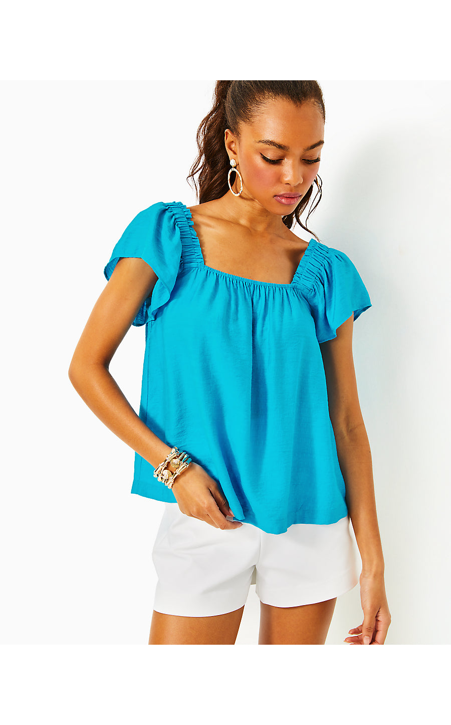 CARALISA SHORT SLEEVE TOP, TANGIER TEAL
