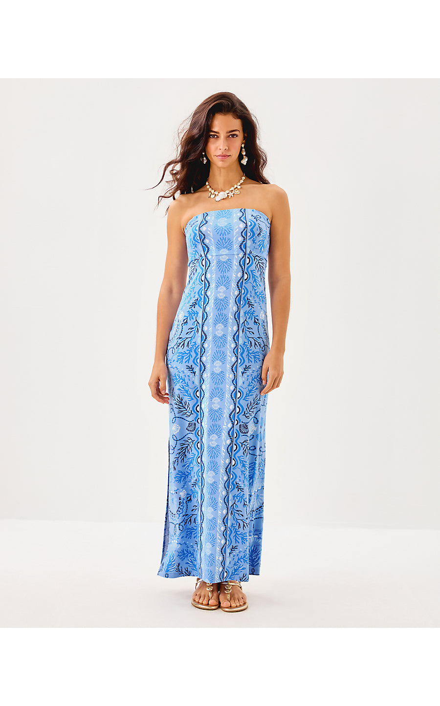 NOA STRAPLESS MAXI DRESS, JACARANDA BLUE KNOTTY AND NICE ENGINEERED KNIT MAXI