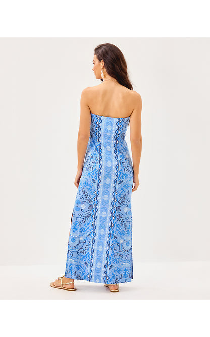 NOA STRAPLESS MAXI DRESS, JACARANDA BLUE KNOTTY AND NICE ENGINEERED KNIT MAXI