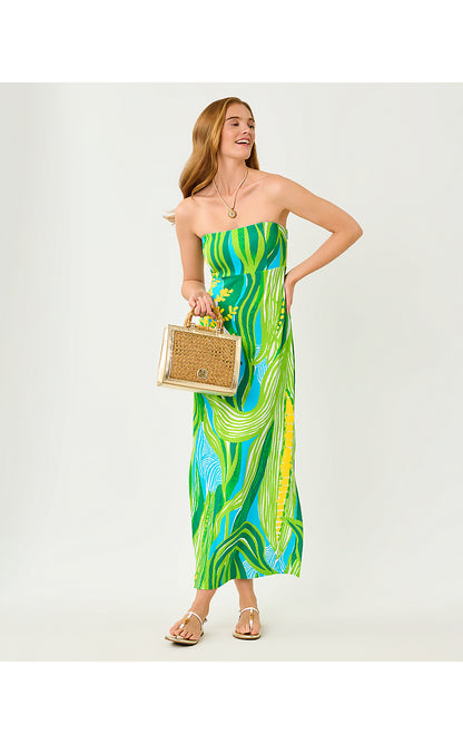 NOA STRAPLESS MAXI DRESS, TURQUOISE TIDE OVERSIZED SWEET CORN ENGINEERED KNIT MAXI