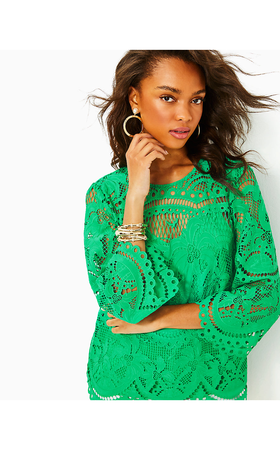 OAKLYNN TUNIC, BRAZILIAN GREEN PALMS IN PARADISE LACE