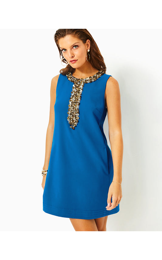 EDITA EMBELLISHED STRETCH DRESS, BARTON BLUE