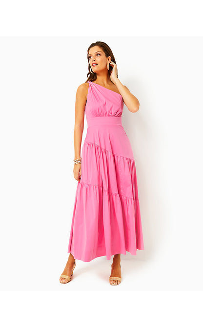 LUCILYN ONE SHOULDER COTTON DRESS, CONFETTI PINK