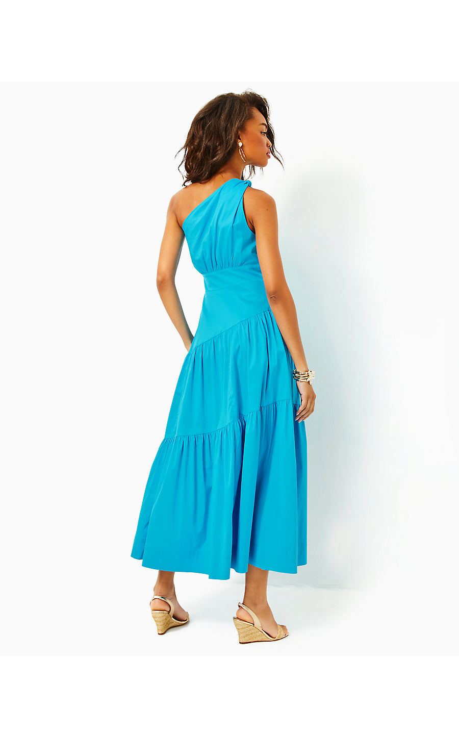 LUCILYN ONE SHOULDER COTTON DRESS, TANGIER TEAL