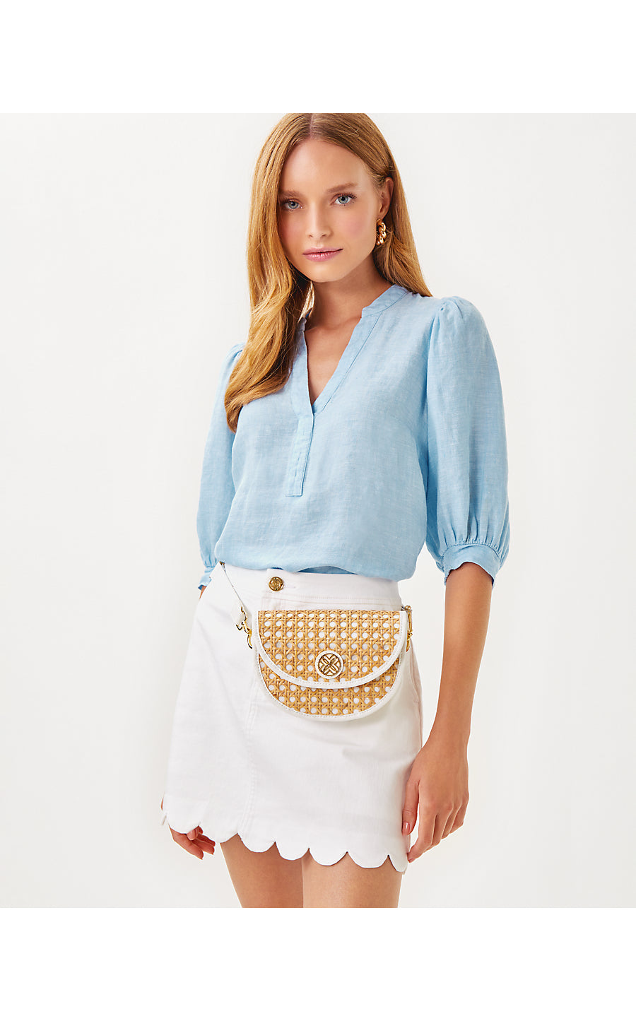 CAMILLE CANE BELT BAG, SAND BAR X RESORT WHITE