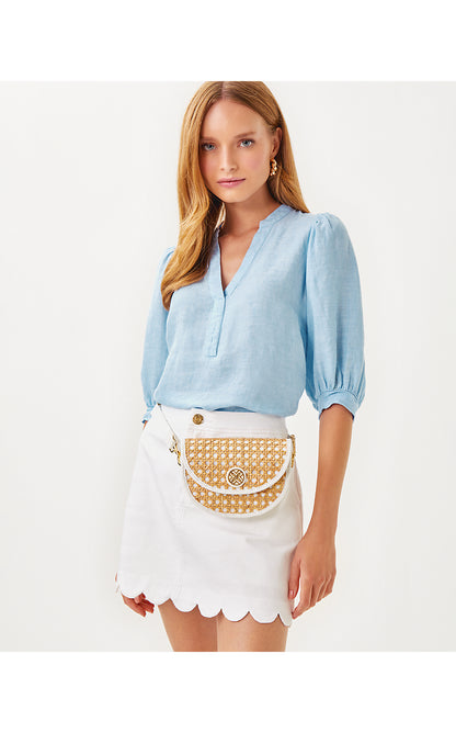 CAMILLE CANE BELT BAG, SAND BAR X RESORT WHITE