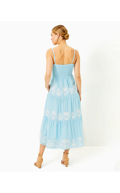 AVIRY EMBROIDERED COTTON DRESS, HYDRA BLUE