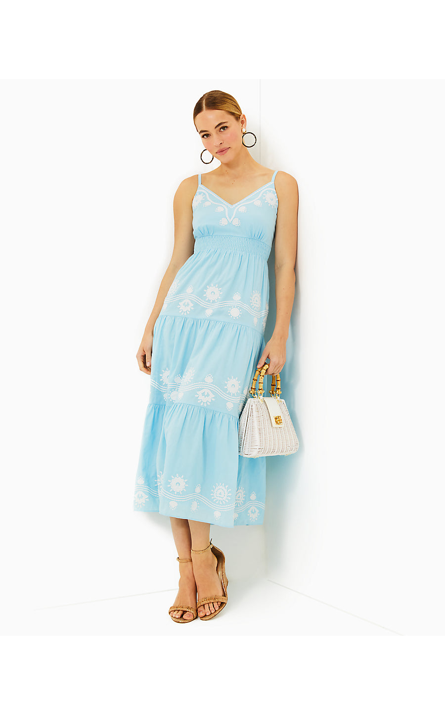 AVIRY EMBROIDERED COTTON DRESS, HYDRA BLUE