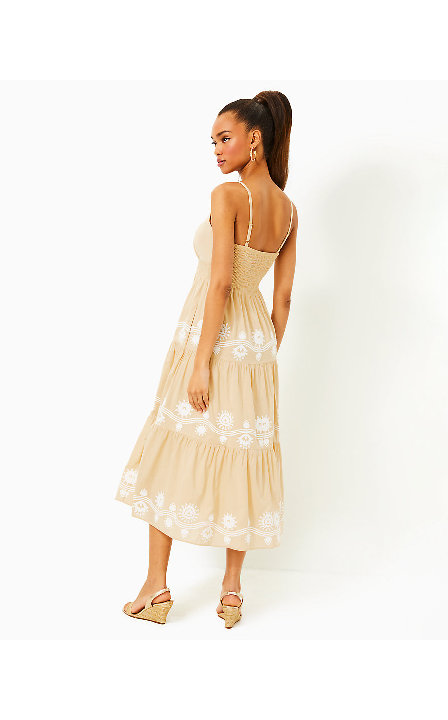 AVIRY EMBROIDERED COTTON DRESS, SAND BAR