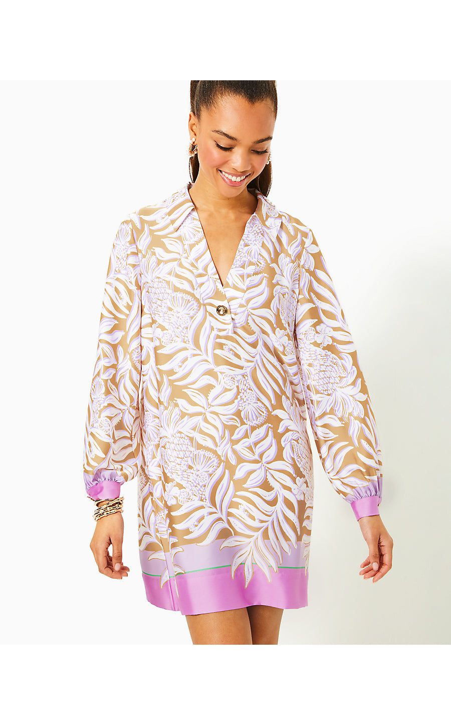 IRALANNE LONG SLEEVE POPOVER, MULTI BON VIVANTS ENGINEERED WOVEN DRESS