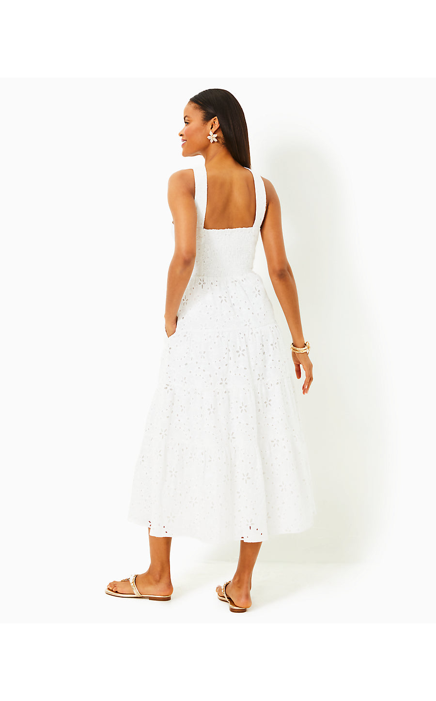 JENETTE EYELET HALTER MIDI DRESS, RESORT WHITE SEALIFE EYELET