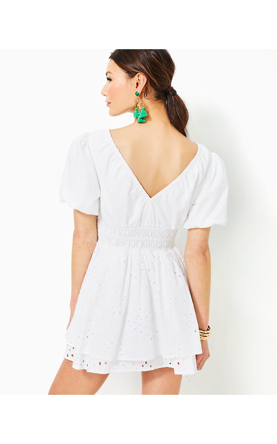 AXELLE EYELET ROMPER, RESORT WHITE TROPICAL LEAF EYELET