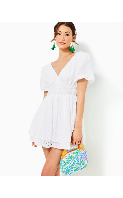 AXELLE EYELET ROMPER, RESORT WHITE TROPICAL LEAF EYELET