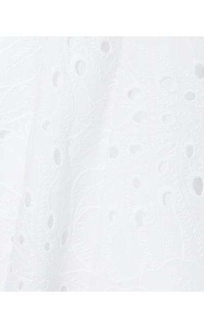 AXELLE EYELET ROMPER, RESORT WHITE TROPICAL LEAF EYELET