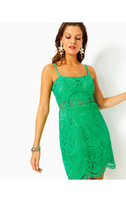 RISETTE LACE DRESS, BRAZILIAN GREEN PALMS IN PARADISE LACE