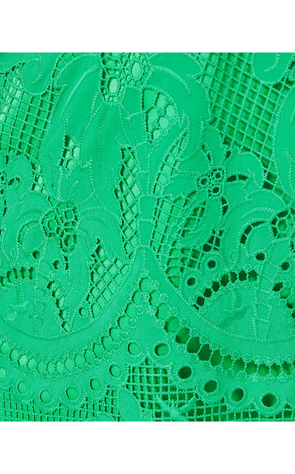 RISETTE LACE DRESS, BRAZILIAN GREEN PALMS IN PARADISE LACE