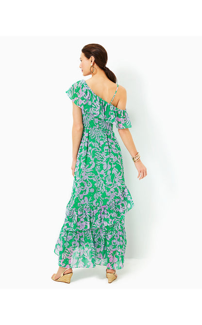 ROSALYNN RUFFLE MAXI DRESS, BRAZILIAN GREEN SALTY SANDBAR