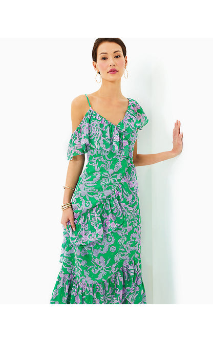 ROSALYNN RUFFLE MAXI DRESS, BRAZILIAN GREEN SALTY SANDBAR