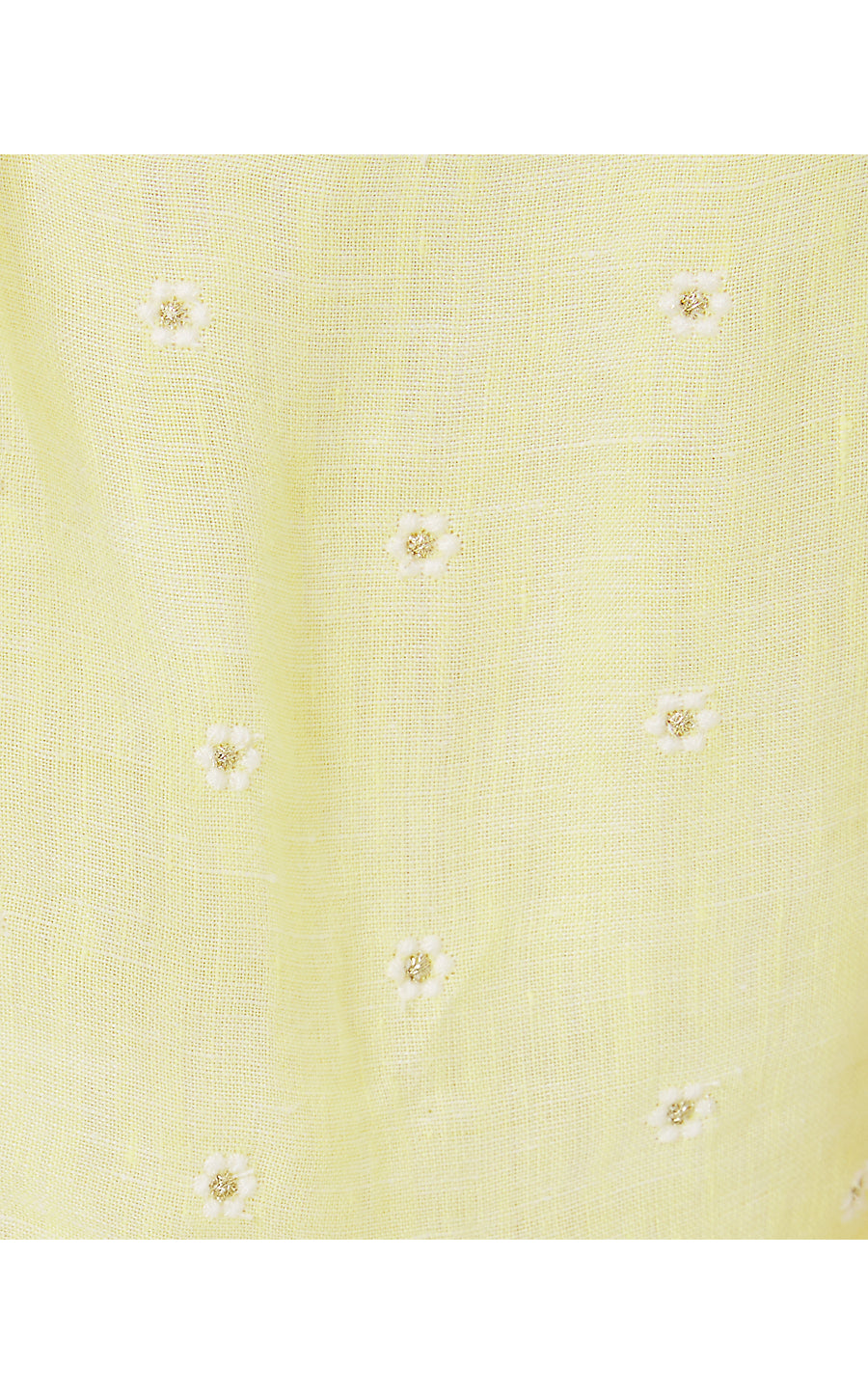 JOCELYN SHORT SLEEVE EMBROIDERED LINEN DRESS, FINCH YELLOW YOU DRIVE ME DAISY EMBROIDERED LINEN